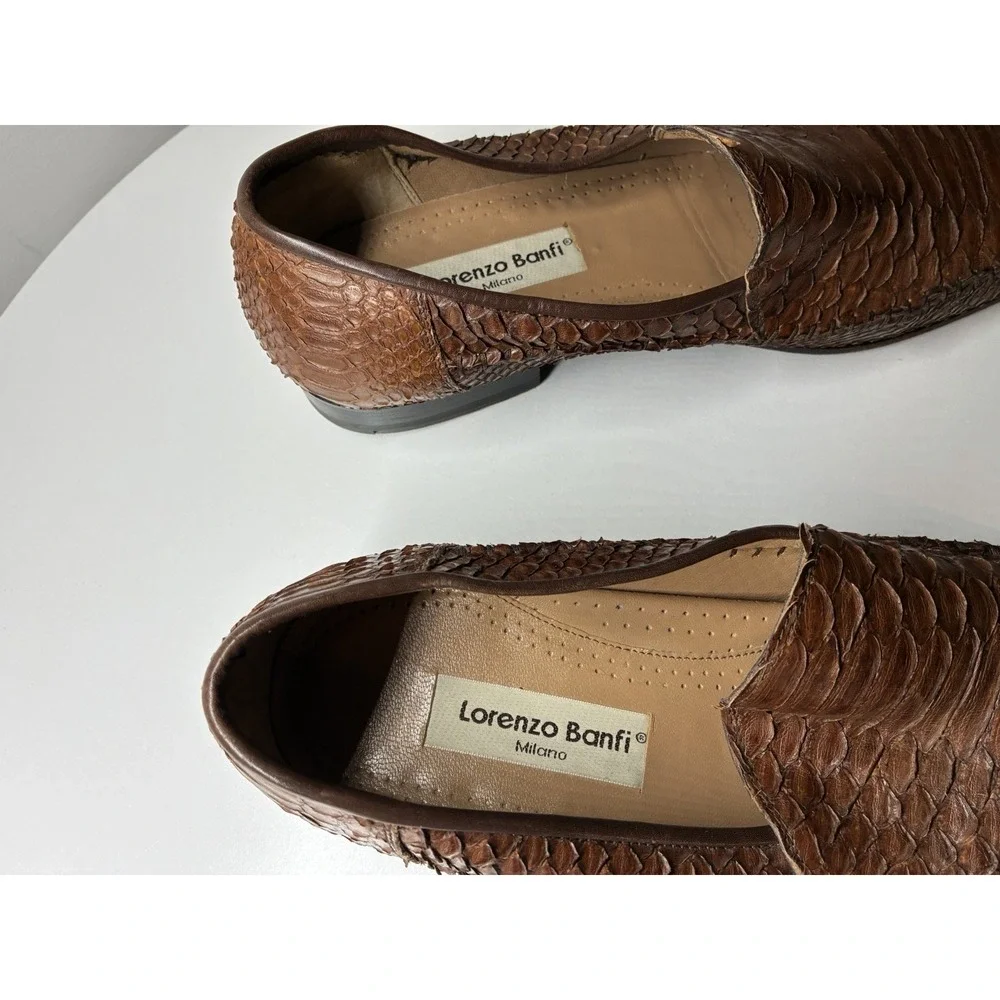 Lorenzo Banfi real snake Men's Brown Leather Loafers Shoes made in Italy 9 1/2